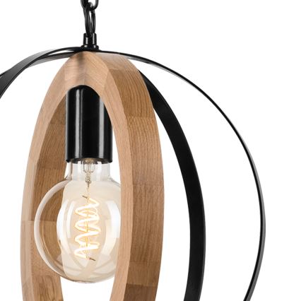 Lustr na řetězu ONDA 1xE27/15W/230V černá/dub