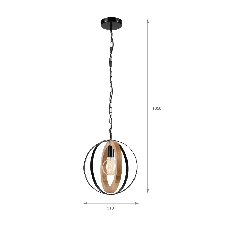Lustr na řetězu ONDA 1xE27/15W/230V černá/dub