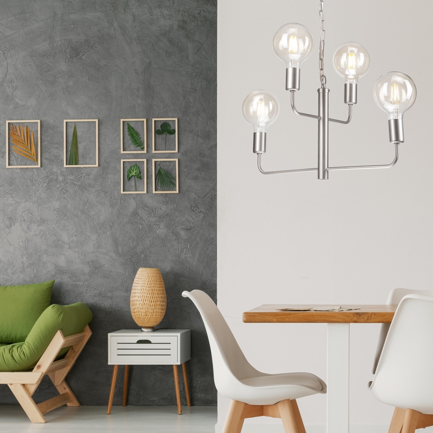 Lustr na řetězu ORLANDO 4xE27/60W/230V stříbrná