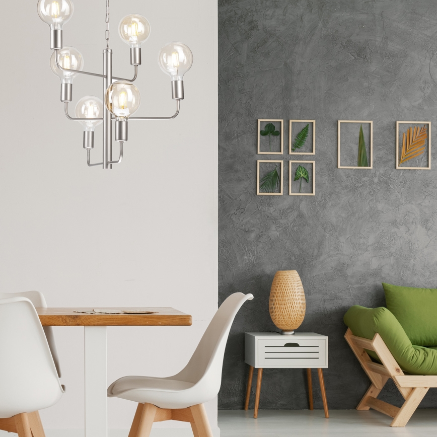 Lustr na řetězu ORLANDO 6xE27/60W/230V stříbrná
