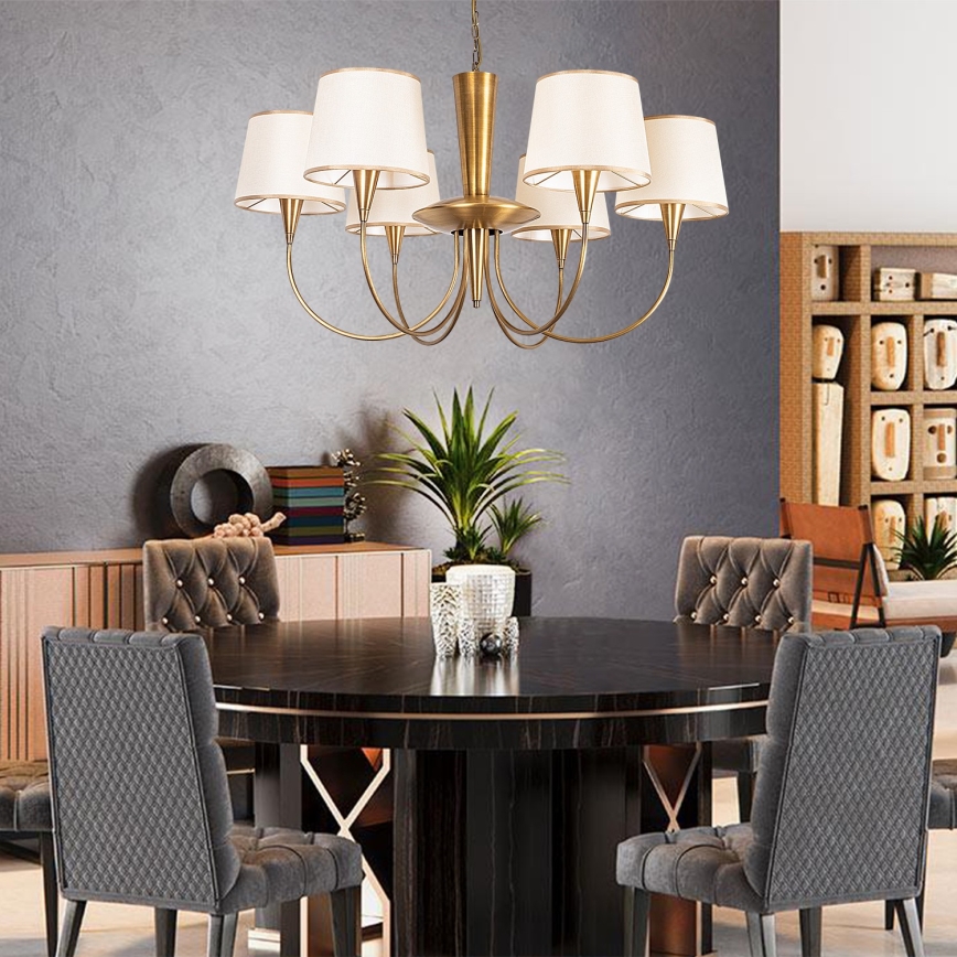 Lustr na řetězu PARDO 6xE27/40W/230V zlatá/krémová