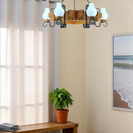 Lustr na řetězu QUEEN 6xE14/40W/230V buk