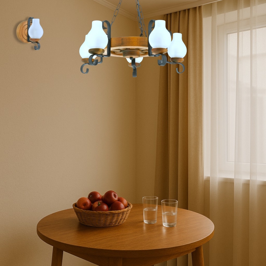 Lustr na řetězu ROATA 5xE14/40W/230V pr. 30 cm buk