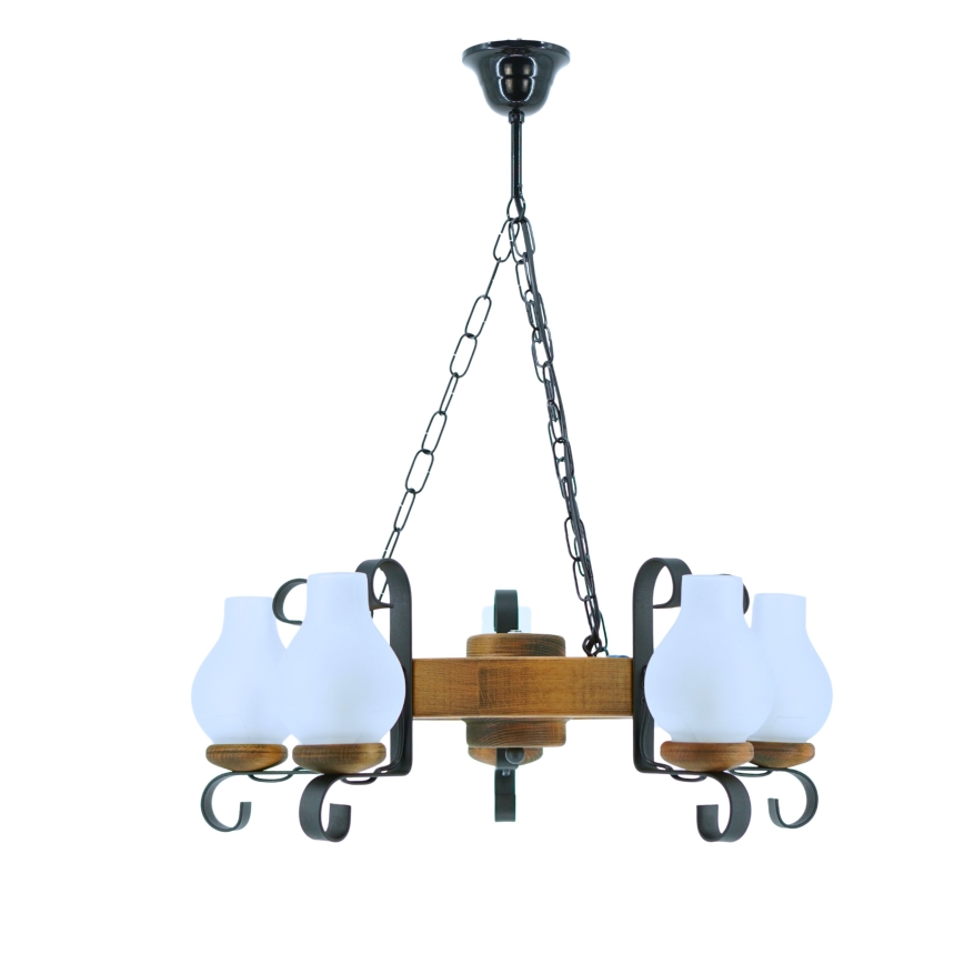 Lustr na řetězu ROATA 5xE14/40W/230V pr. 30 cm buk