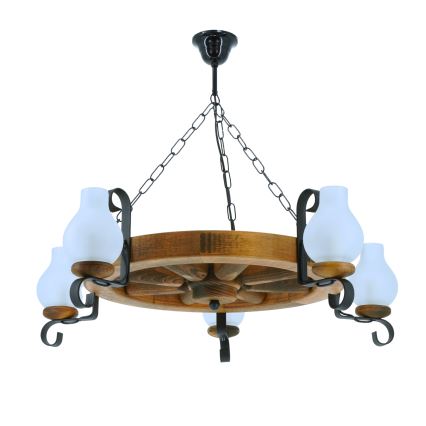 Lustr na řetězu ROATA 5xE14/40W/230V pr. 70 cm buk