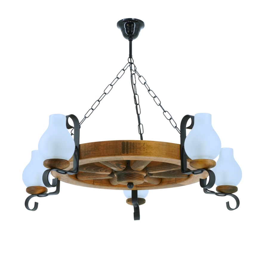 Lustr na řetězu ROATA 5xE14/40W/230V pr. 70 cm buk