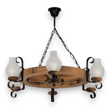 Lustr na řetězu ROATA 6xE14/40W/230V pr. 70 cm buk - FSC certifikováno