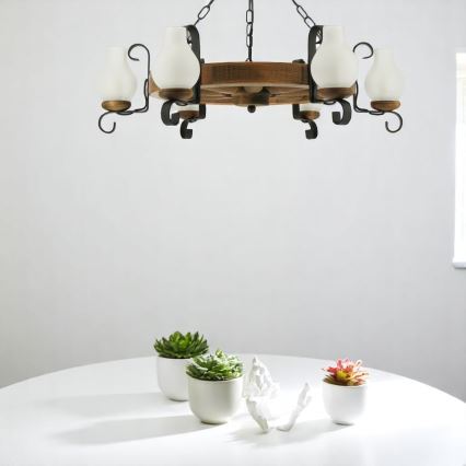 Lustr na řetězu ROATA 6xE14/40W/230V pr. 70 cm buk