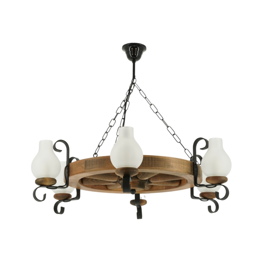 Lustr na řetězu ROATA 6xE14/40W/230V pr. 70 cm buk