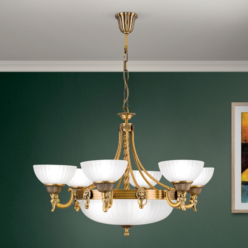 Lustr na řetězu ROCCA 9xE27/60W/230V pr. 75 cm bronz/bílá