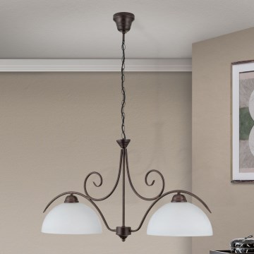 Lustr na řetězu RULA 2xE27/40W/230V bílá/bronz