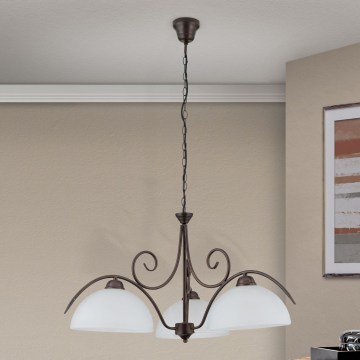 Lustr na řetězu RULA 3xE27/40W/230V pr. 70 cm bílá/bronz