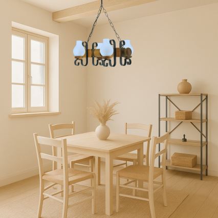 Lustr na řetězu RUSTIC 4xE14/40W/230V buk