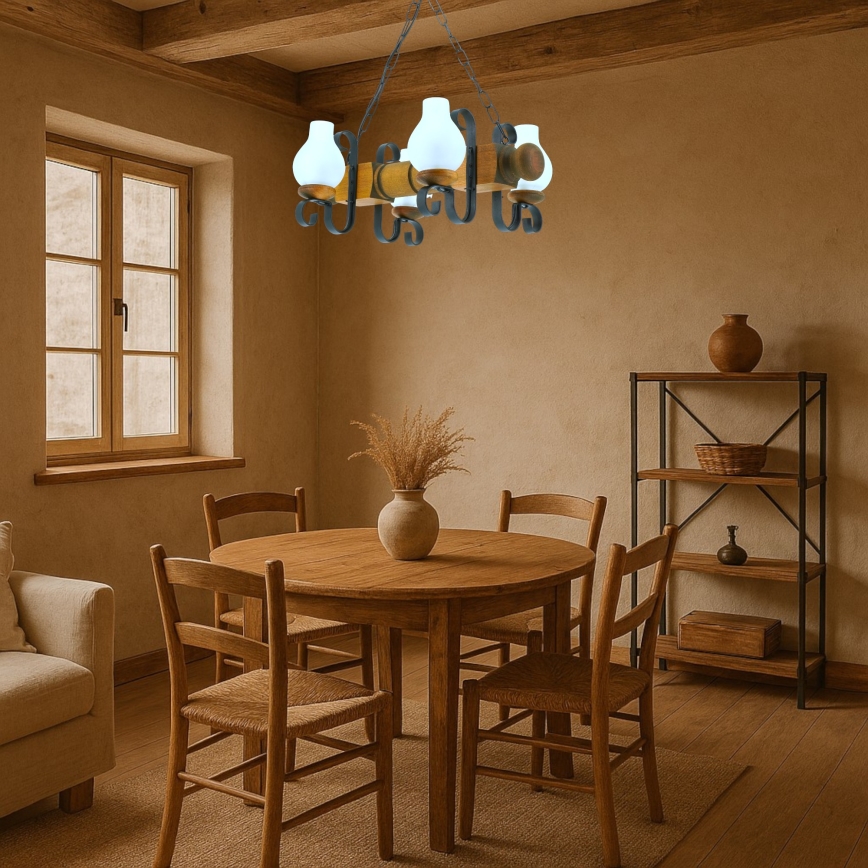 Lustr na řetězu RUSTIC 4xE14/40W/230V buk