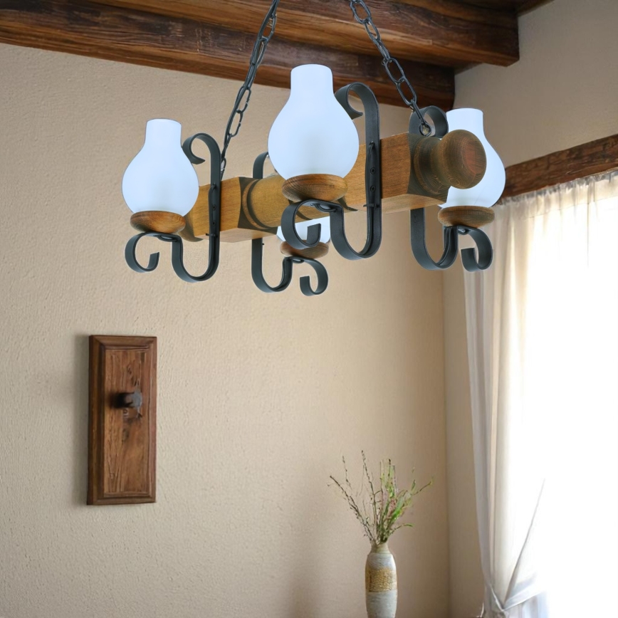 Lustr na řetězu RUSTIC 4xE14/40W/230V buk