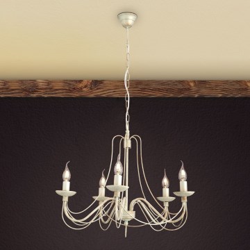 Lustr na řetězu VELA 5xE14/40W/230V pr. 60 cm bílá/zlatá/patina