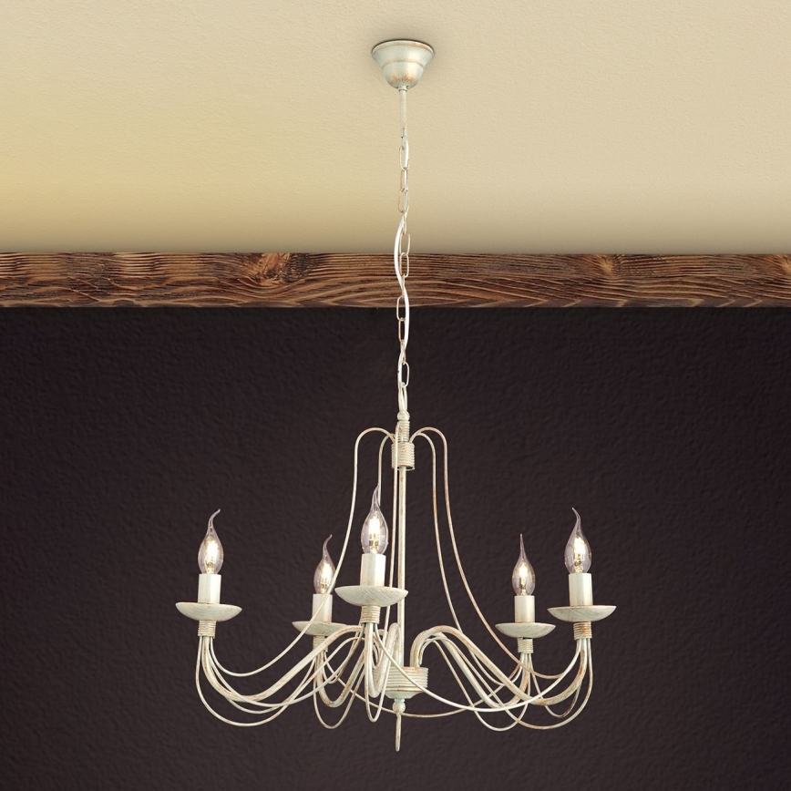 Lustr na řetězu VELA 5xE14/40W/230V pr. 60 cm bílá/zlatá/patina