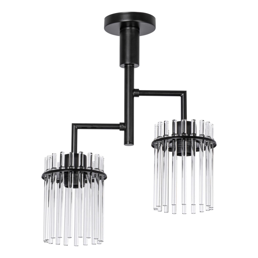 Lustr na tyči 2xE27/60W/230V černá/čirá