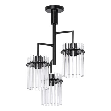 Lustr na tyči 3xE27/60W/230V černá/čirá