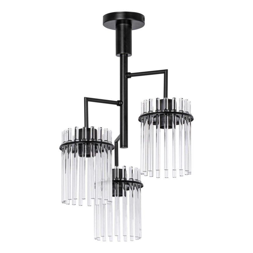 Lustr na tyči 3xE27/60W/230V černá/čirá