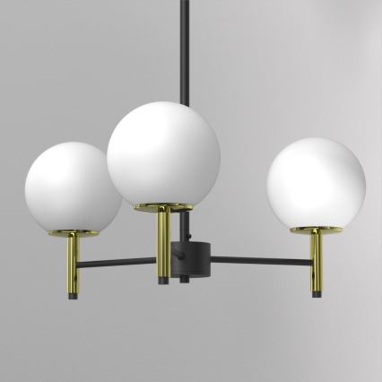 Lustr na tyči AWINION 3xE27/15W/230V bílá/zlatá/černá
