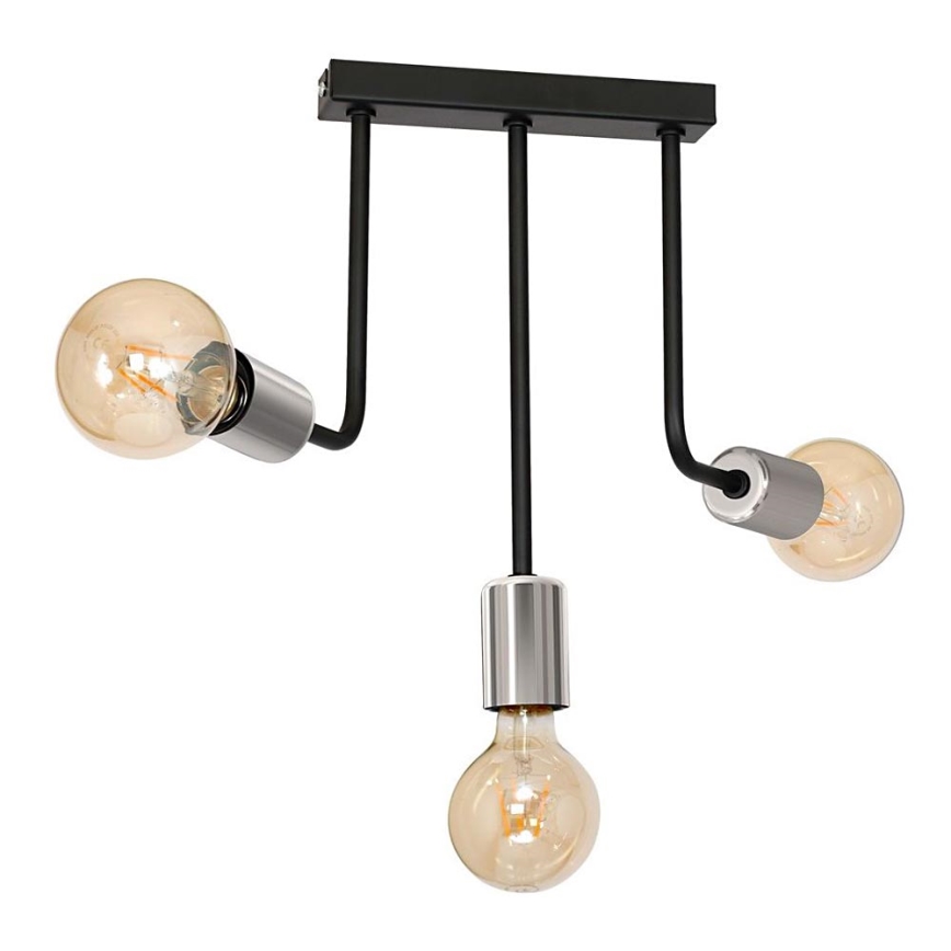 Lustr na tyči CANDELA 3xE27/15W/230V černá/lesklý chrom