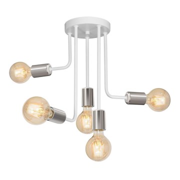Lustr na tyči CANDELA 5xE27/15W/230V bílá/lesklý chrom