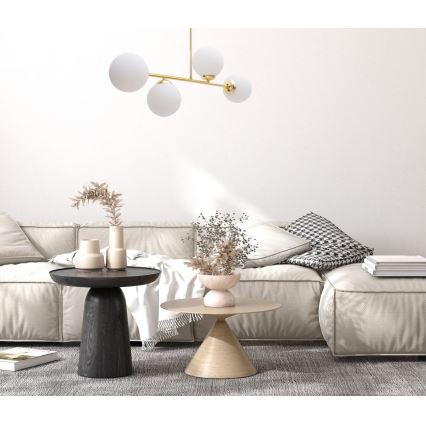 Lustr na tyči FIRA 4xE27/60W/230V zlatá