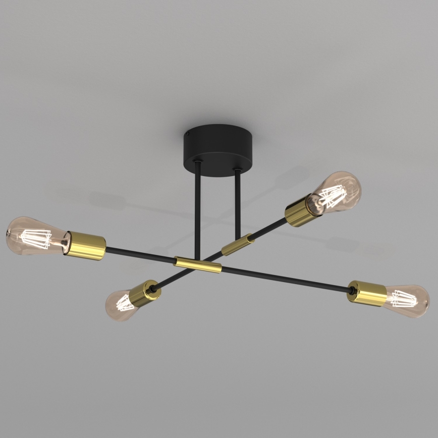 Lustr na tyči FLAME 4xE27/60W/230V černá/zlatá