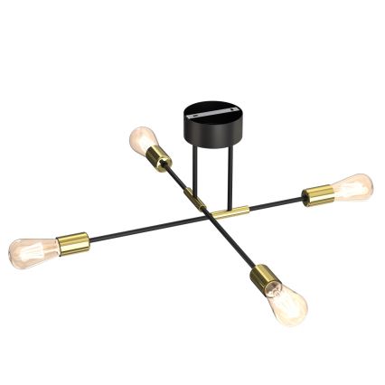 Lustr na tyči FLAME 4xE27/60W/230V černá/zlatá