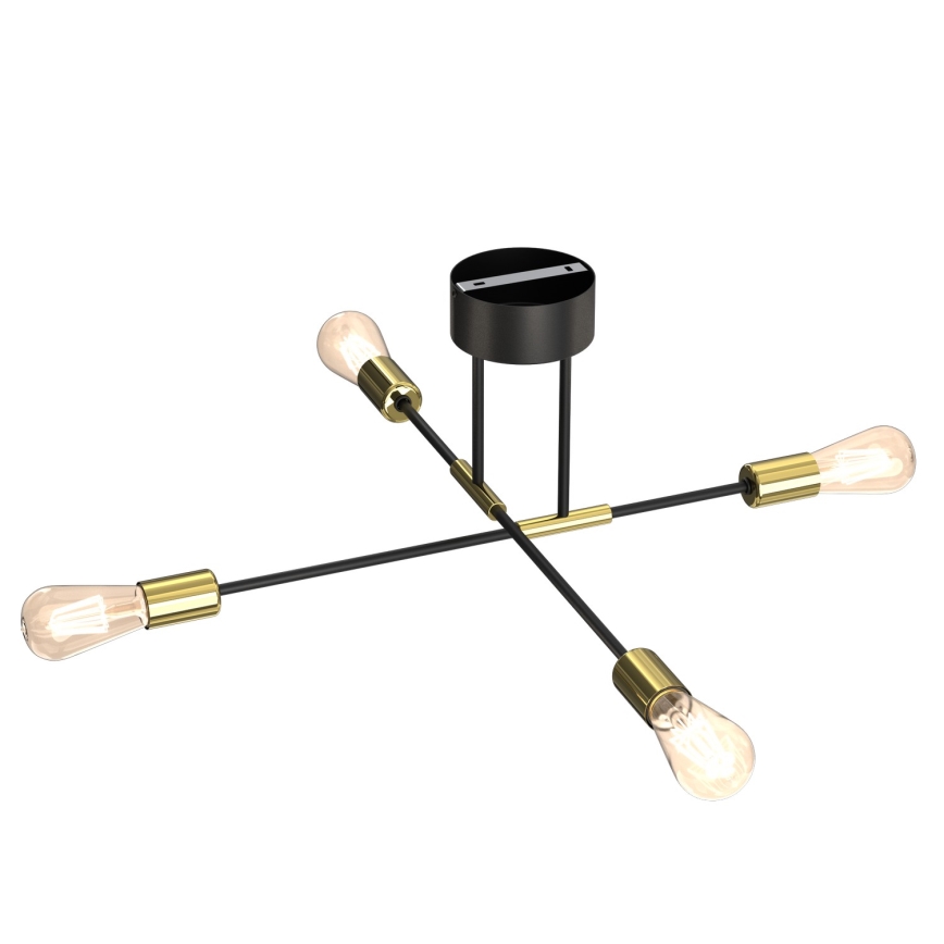 Lustr na tyči FLAME 4xE27/60W/230V černá/zlatá