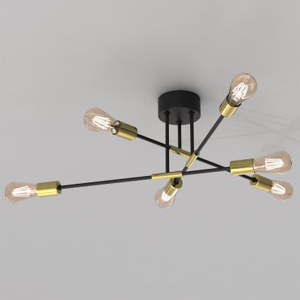 Lustr na tyči FLAME 6xE27/60W/230V černá/zlatá