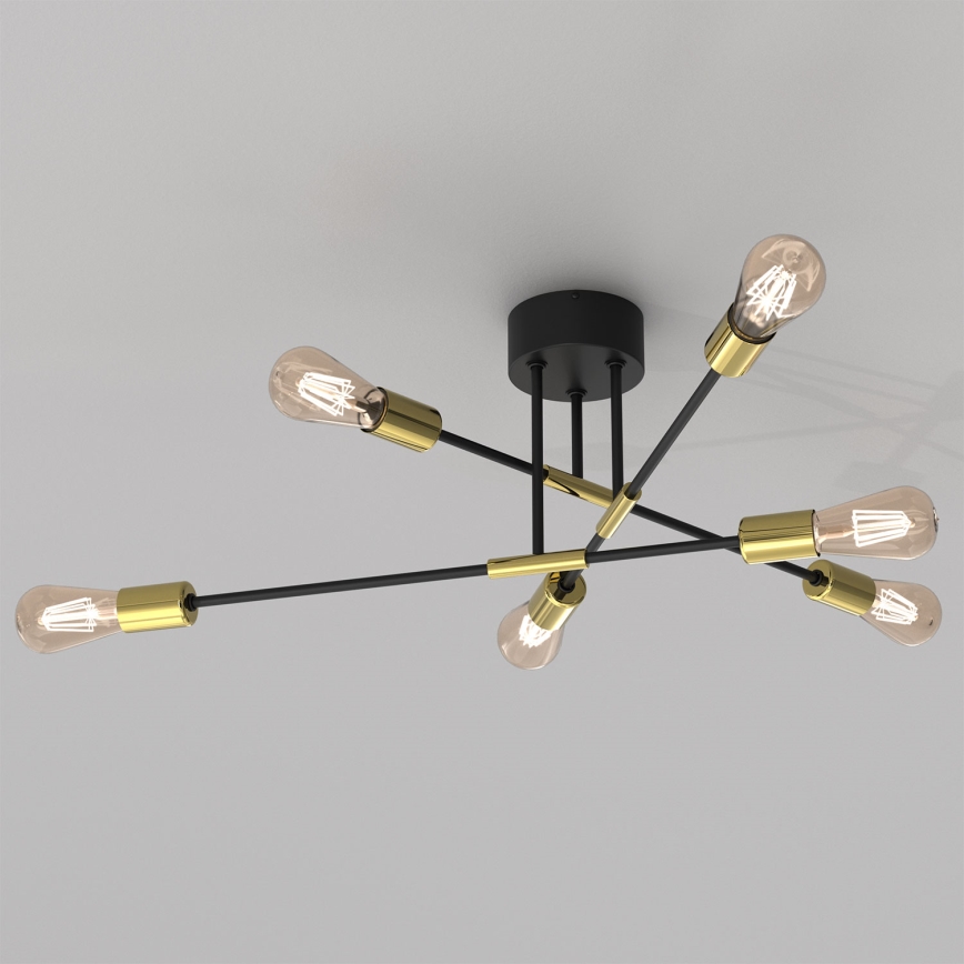 Lustr na tyči FLAME 6xE27/60W/230V černá/zlatá