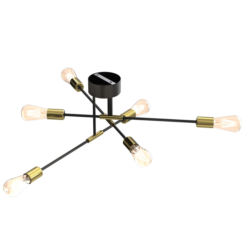 Lustr na tyči FLAME 6xE27/60W/230V černá/zlatá