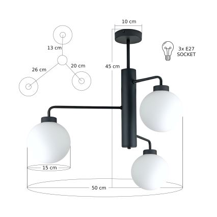 Lustr na tyči FLEX 3xE27/60W/230V černá/bílá