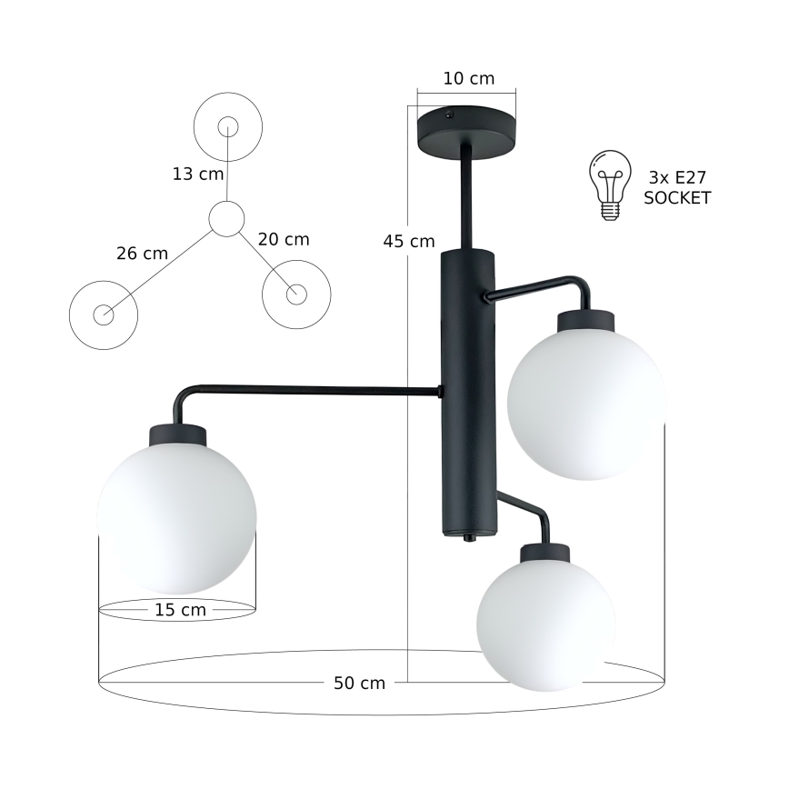 Lustr na tyči FLEX 3xE27/60W/230V černá/bílá