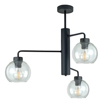 Lustr na tyči FLEX 3xE27/60W/230V černá/čirá