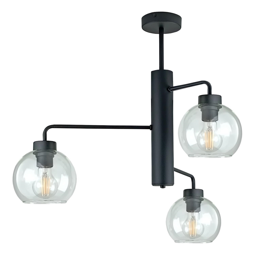 Lustr na tyči FLEX 3xE27/60W/230V černá/čirá