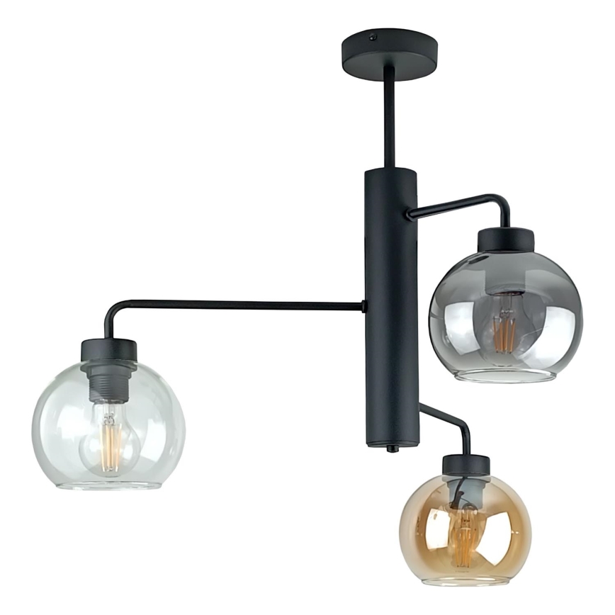 Lustr na tyči FLEX 3xE27/60W/230V černá/kouřová černá/kouřová béžová/čirá