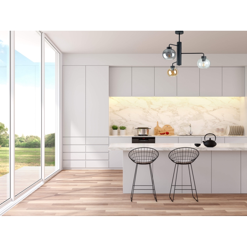 Lustr na tyči FLEX 3xE27/60W/230V černá/kouřová černá/kouřová béžová/čirá
