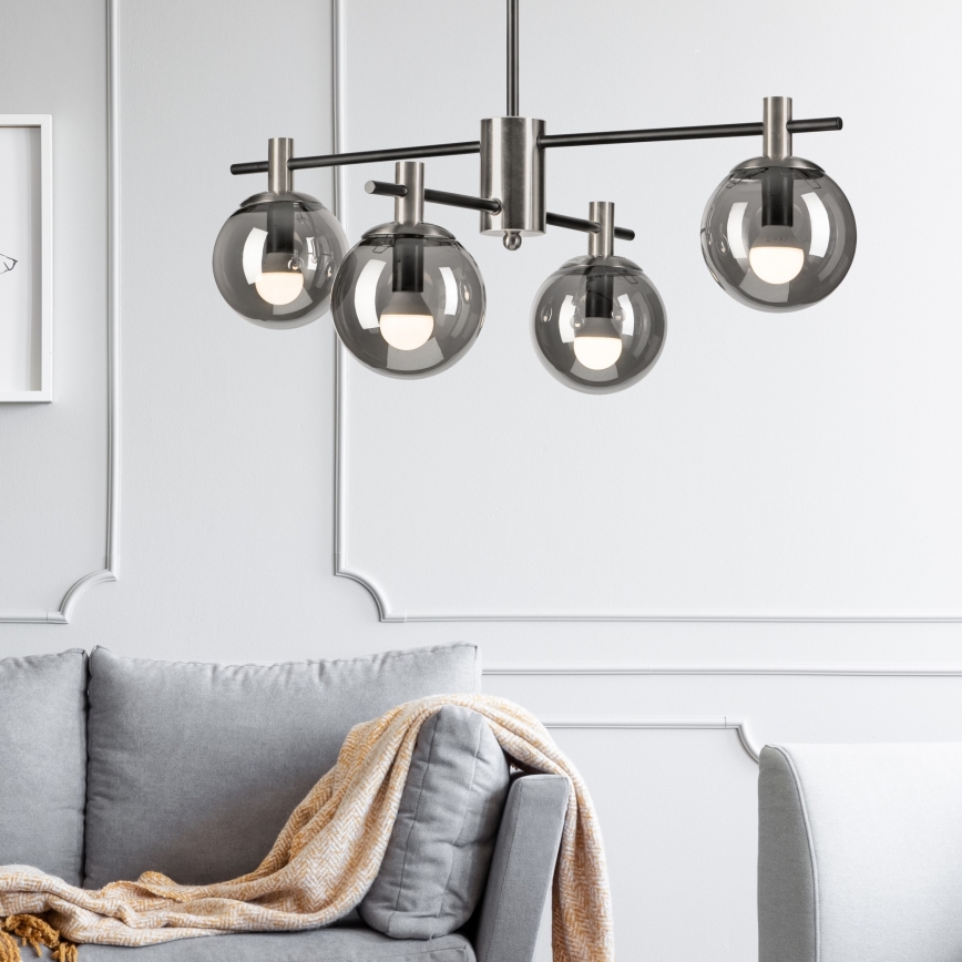 Lustr na tyči LILOU 4xE14/5W/230V matný chrom/kouřová