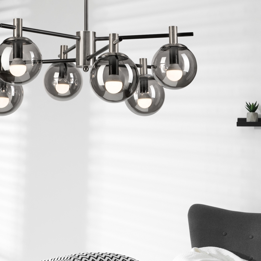 Lustr na tyči LILOU 6xE14/5W/230V matný chrom/kouřová