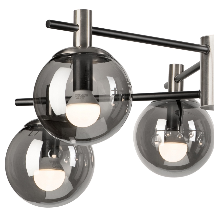 Lustr na tyči LILOU 6xE14/5W/230V matný chrom/kouřová