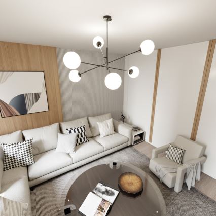 Lustr na tyči LINEAR 6xE14/10W/230V černá/bílá