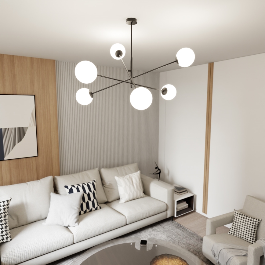 Lustr na tyči LINEAR 6xE14/10W/230V černá/bílá