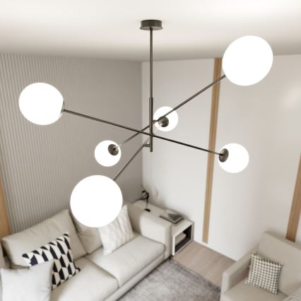 Lustr na tyči LINEAR 6xE14/10W/230V černá/bílá