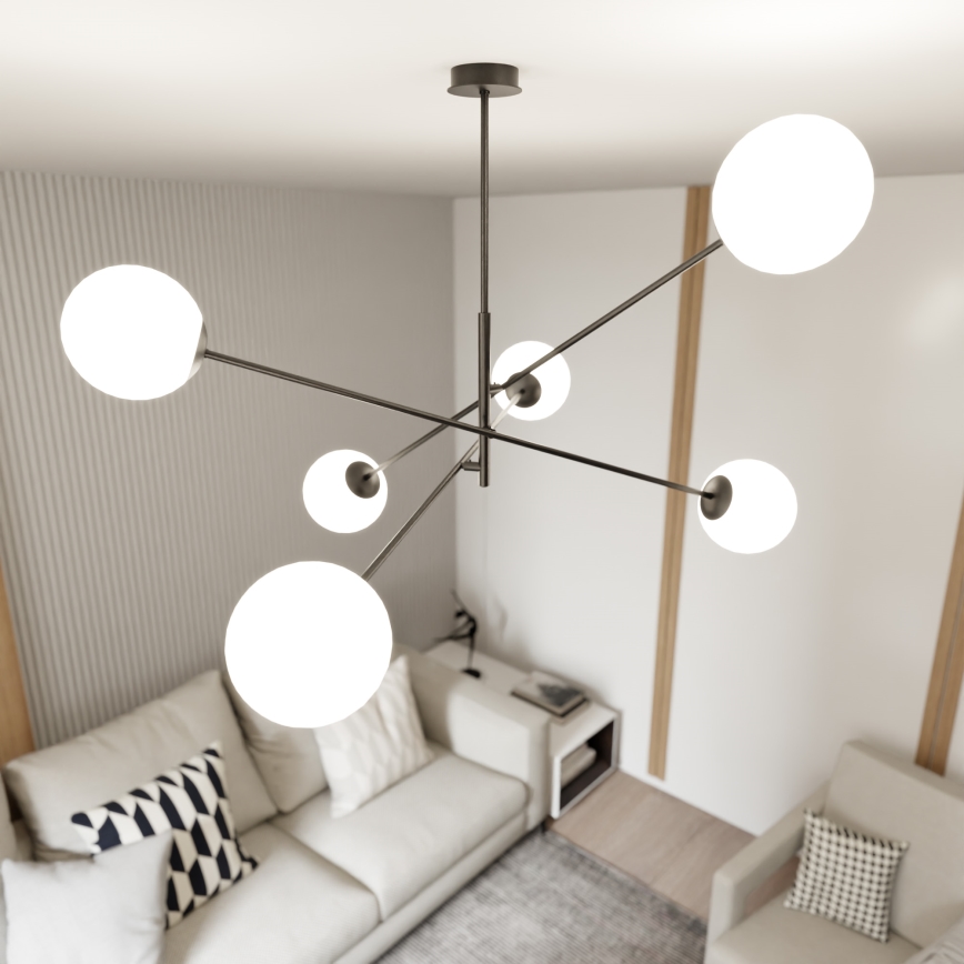 Lustr na tyči LINEAR 6xE14/10W/230V černá/bílá