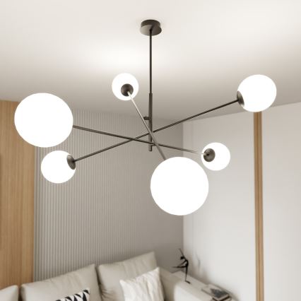 Lustr na tyči LINEAR 6xE14/10W/230V černá/bílá