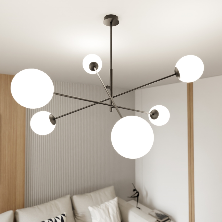Lustr na tyči LINEAR 6xE14/10W/230V černá/bílá