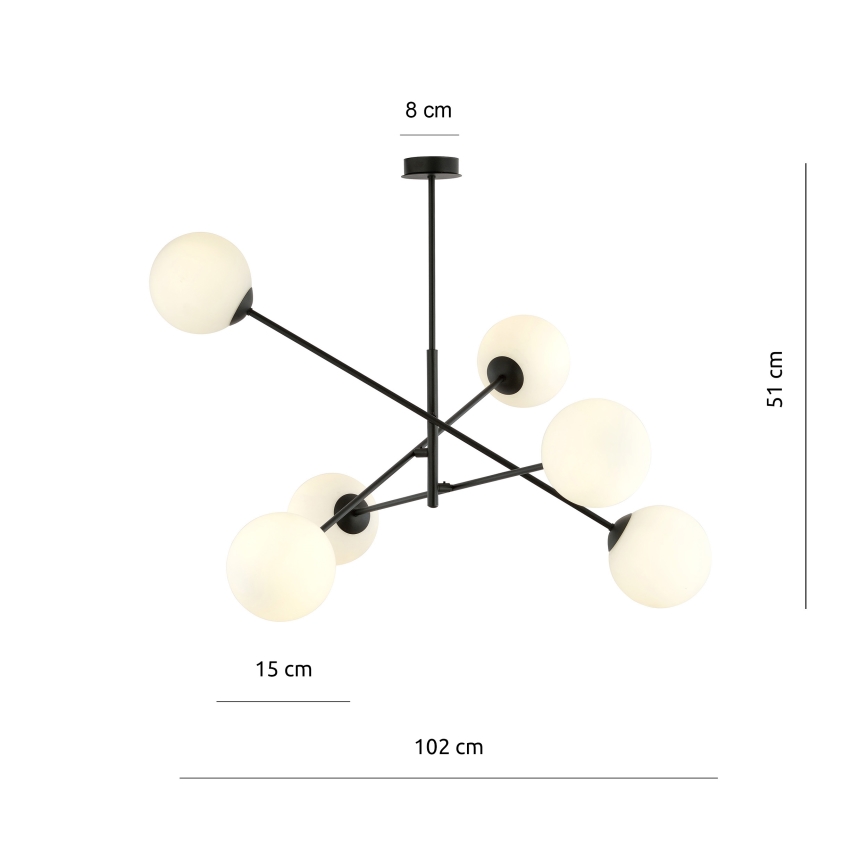 Lustr na tyči LINEAR 6xE14/10W/230V černá/bílá